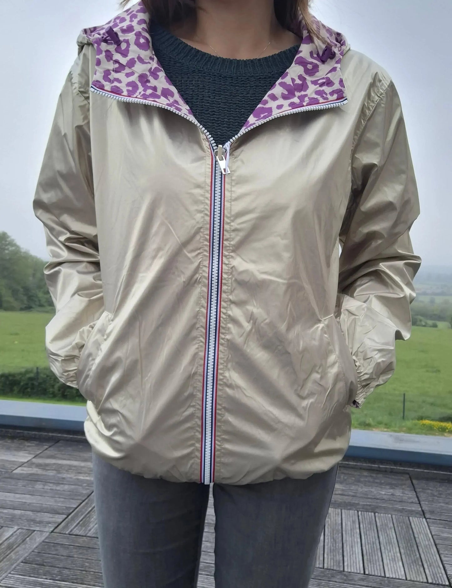 Escandelle - Parka imperméable courte Léopard violet réversible doré Le Petit Placard