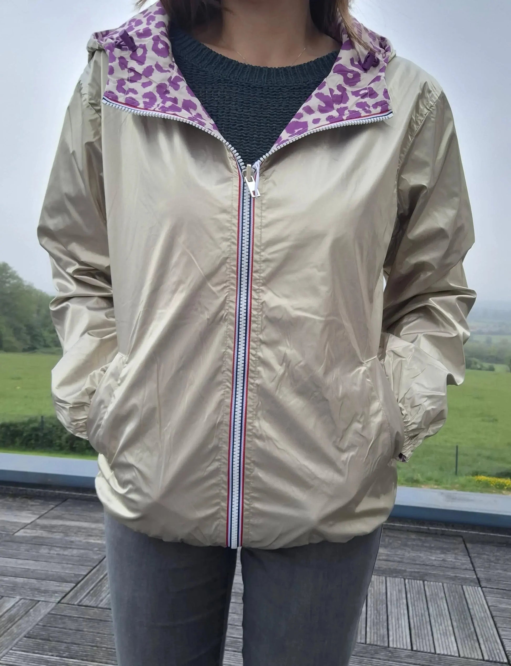 Escandelle - Parka imperméable courte Léopard violet réversible doré Le Petit Placard