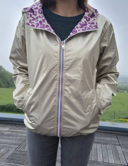 Escandelle - Parka imperméable courte Léopard violet réversible doré Le Petit Placard