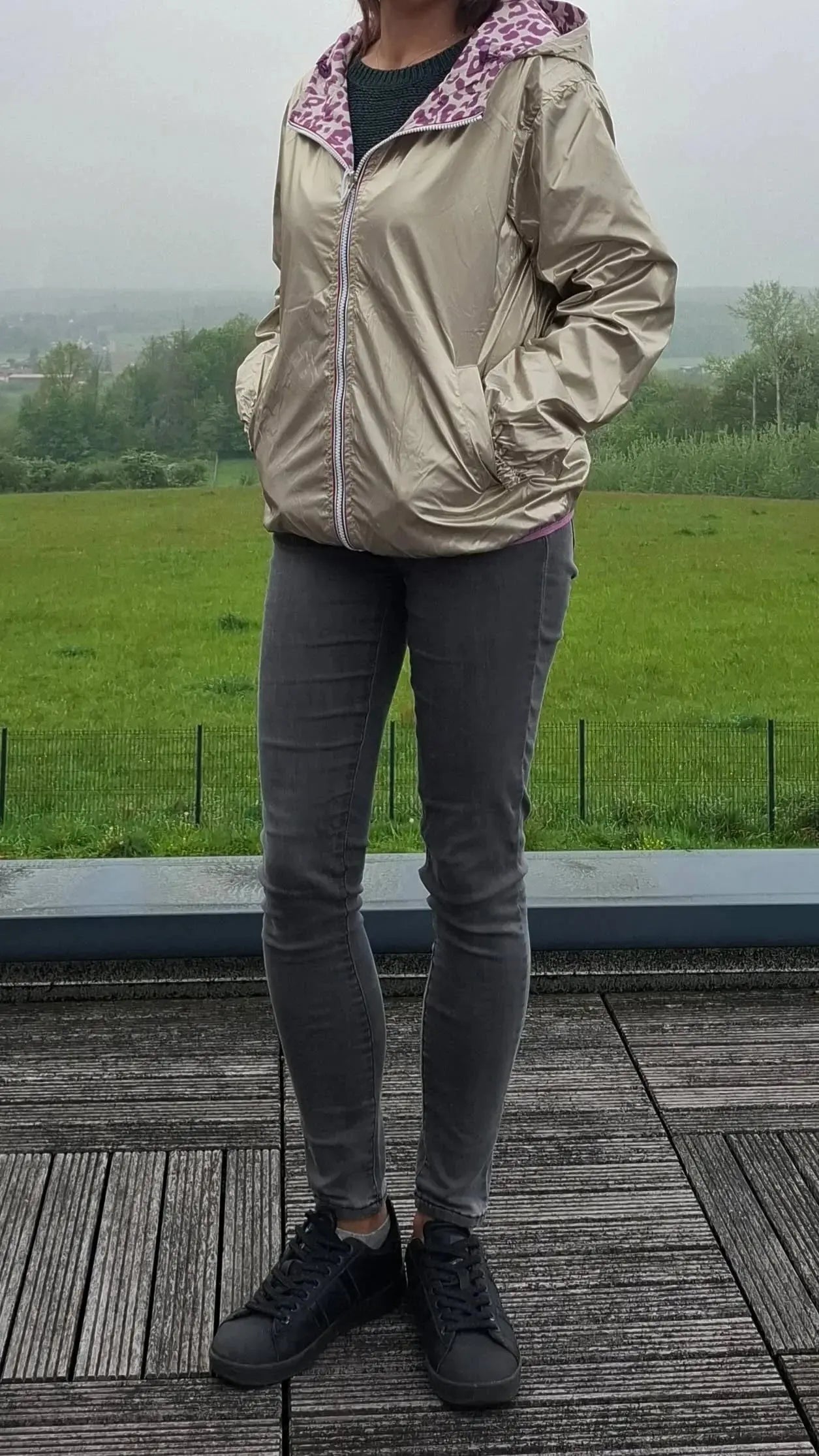Escandelle - Parka imperméable courte Léopard violet réversible doré Le Petit Placard