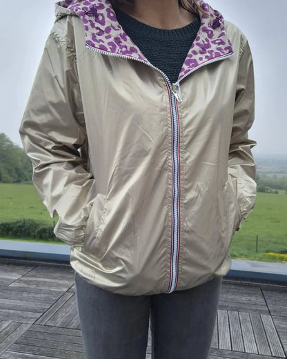 Escandelle - Parka imperméable courte Léopard violet réversible doré Le Petit Placard