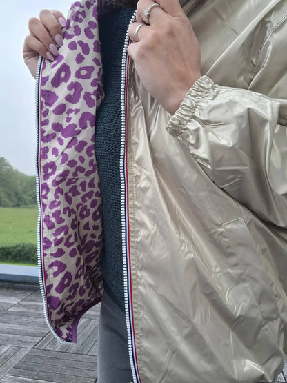 Escandelle - Parka imperméable courte Léopard violet réversible doré Le Petit Placard