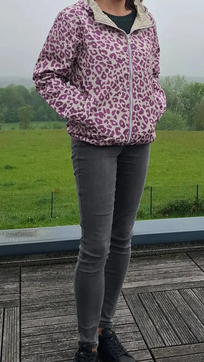 Escandelle - Parka imperméable courte Léopard violet réversible doré Le Petit Placard