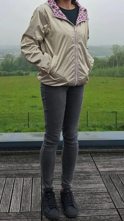 Escandelle - Parka imperméable courte Léopard violet réversible doré Le Petit Placard