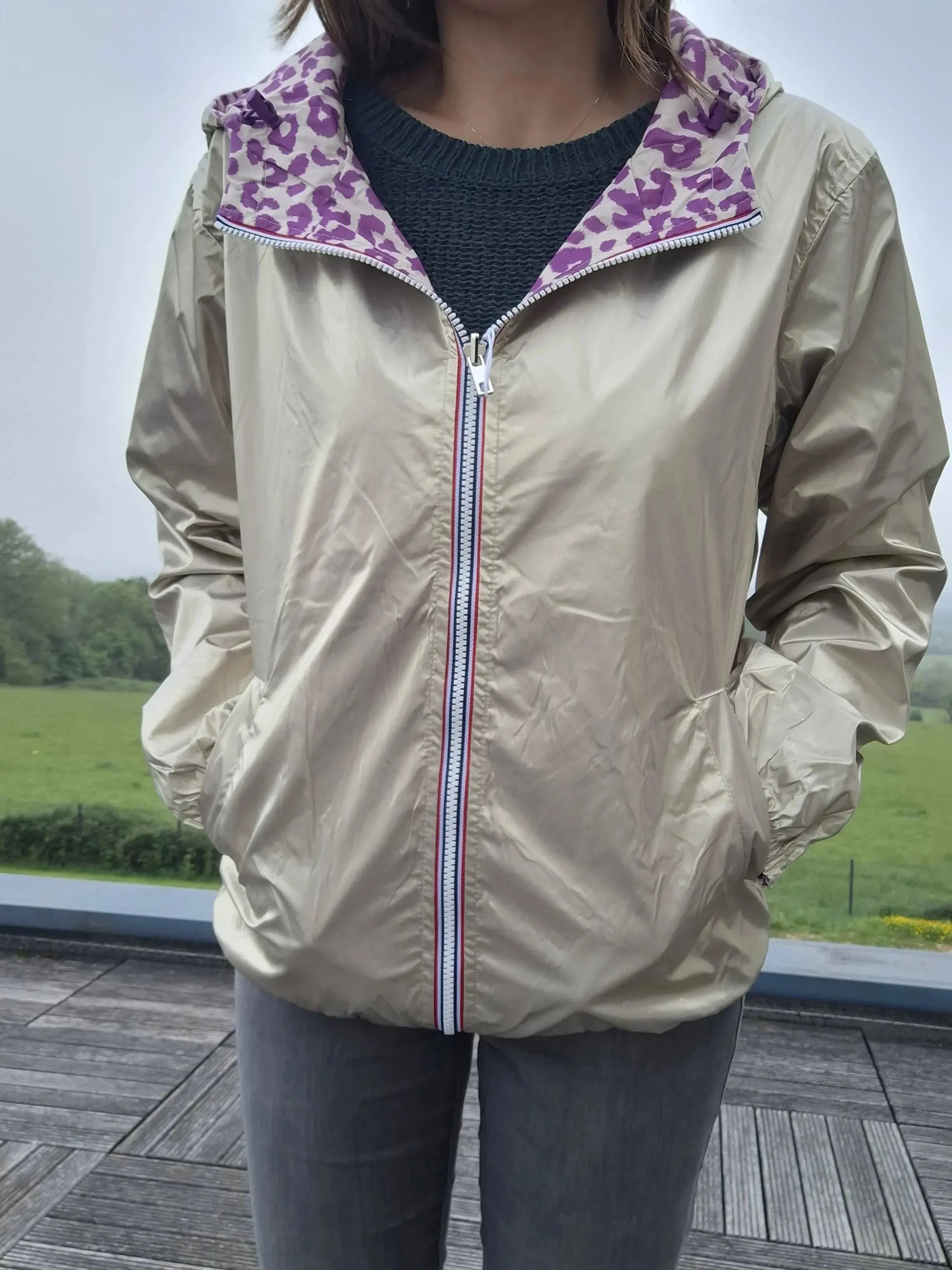 Escandelle - Parka imperméable courte Léopard violet réversible doré Le Petit Placard