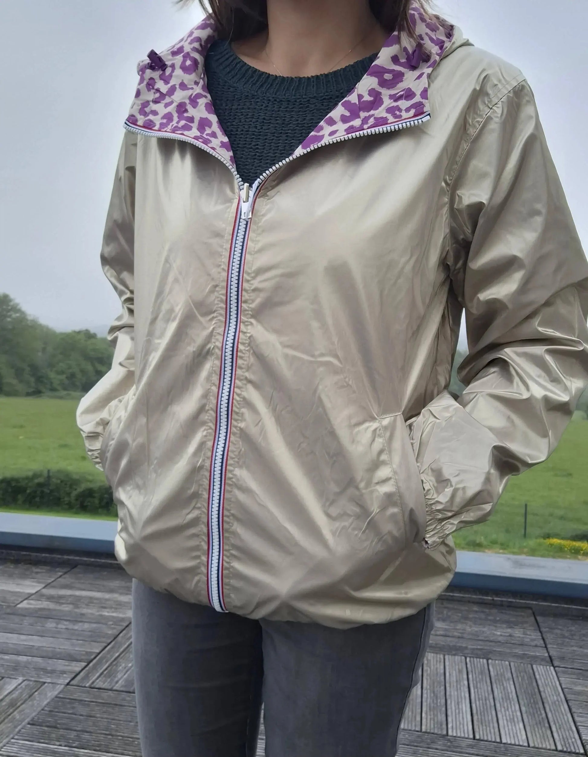 Escandelle - Parka imperméable courte Léopard violet réversible doré Le Petit Placard