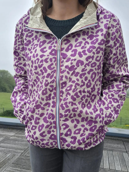 Escandelle - Parka imperméable courte Léopard violet réversible doré Le Petit Placard