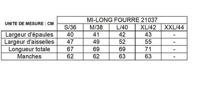 Laura Jo mid-length faux fur raincoat size chart in centimeters, Le Petit Placard