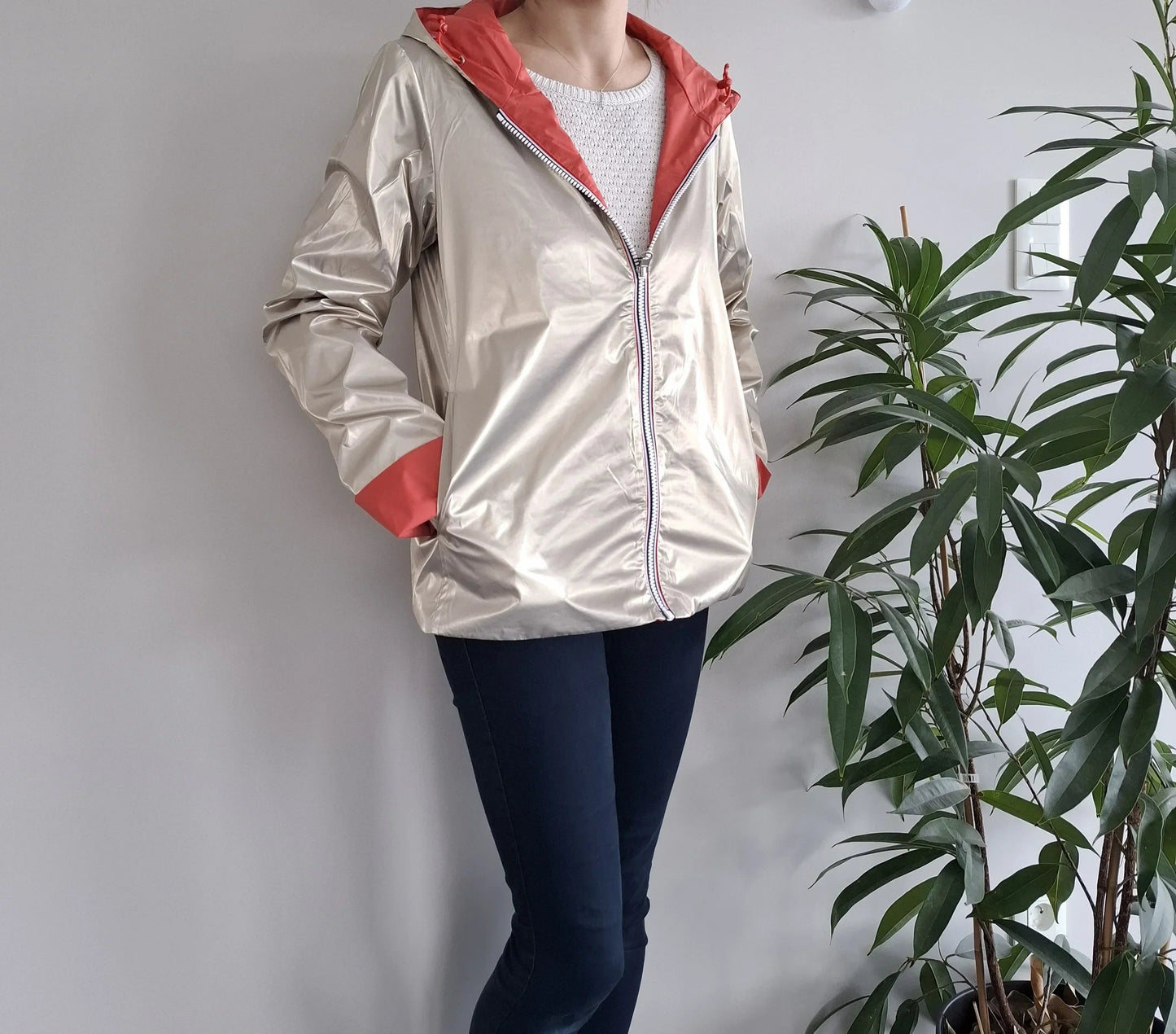 Laura Jo - Imperméable réversible court sans garnissage ouate couleur corail/doré Le Petit Placard