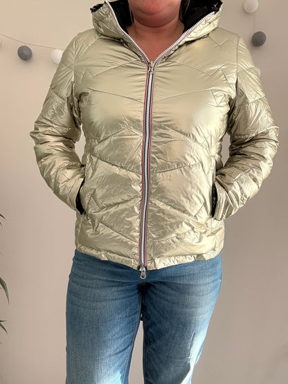 Doudoune réversible imperméable femme Laura Jo dorée matelassée avec capuche noire et fermeture éclair