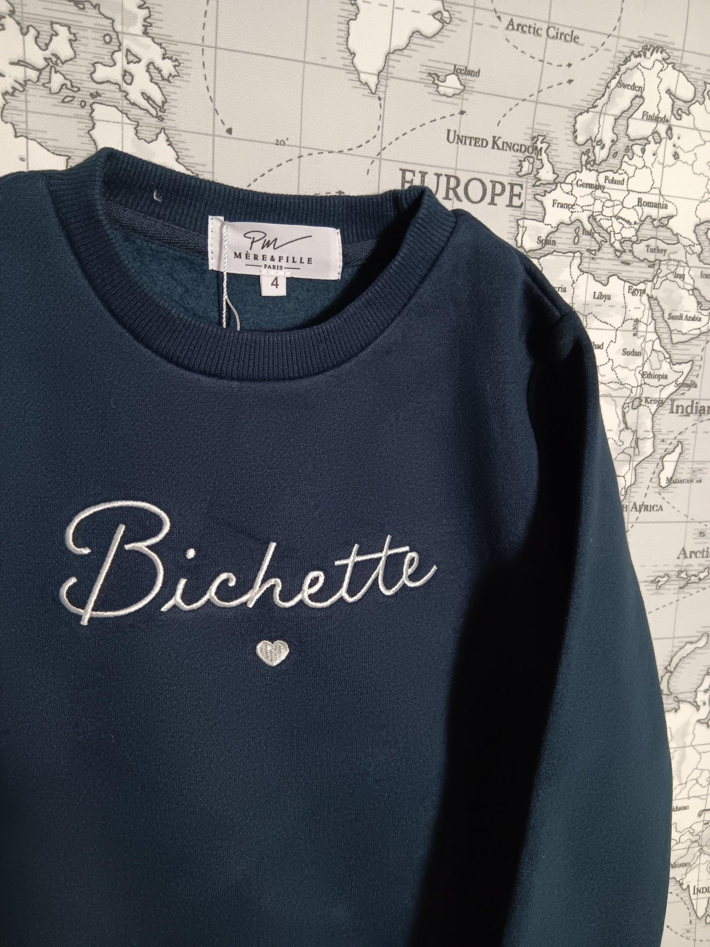 Navy blue children's sweatshirt Bichette embroidery, Le Petit Placard, Mère & Fille Paris, size 4