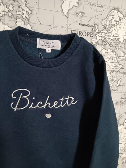 Navy blue children's sweatshirt Bichette embroidery, Le Petit Placard, Mère & Fille Paris, size 4