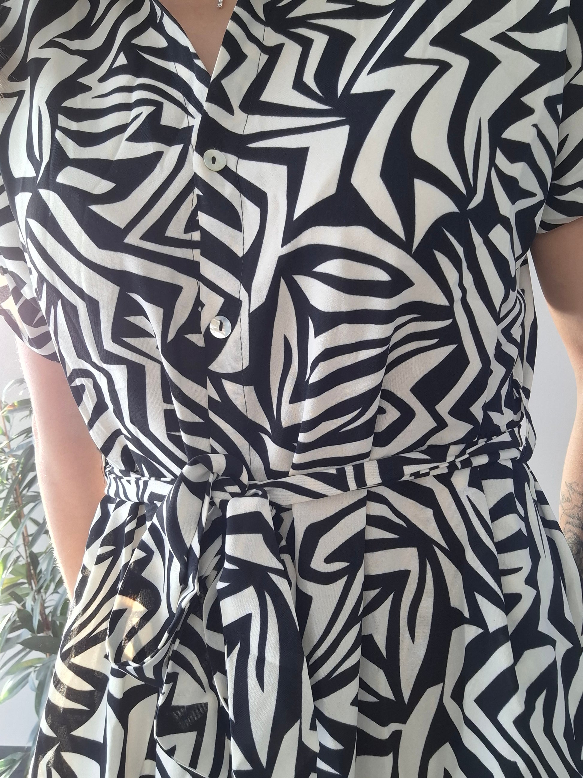Black and white geometric print dress with waist tie from Le Petit Placard