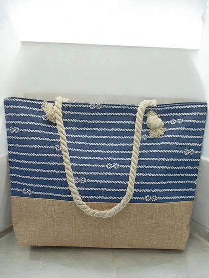 Sac de Plage Bleu Motifs Nœuds – Grand Format Porté Épaule Le Petit Placard