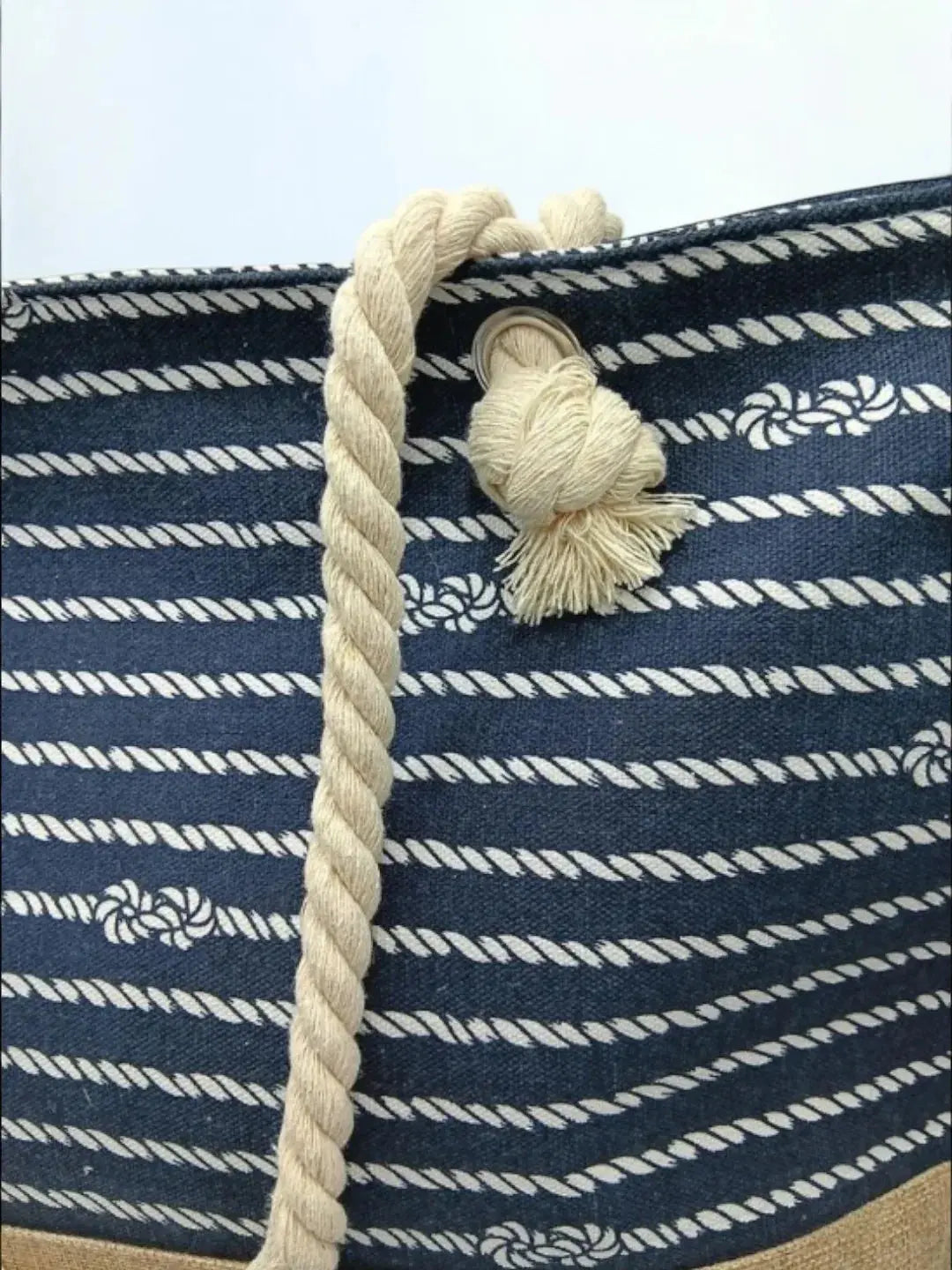 Sac de Plage Bleu Motifs Nœuds – Grand Format Porté Épaule Le Petit Placard