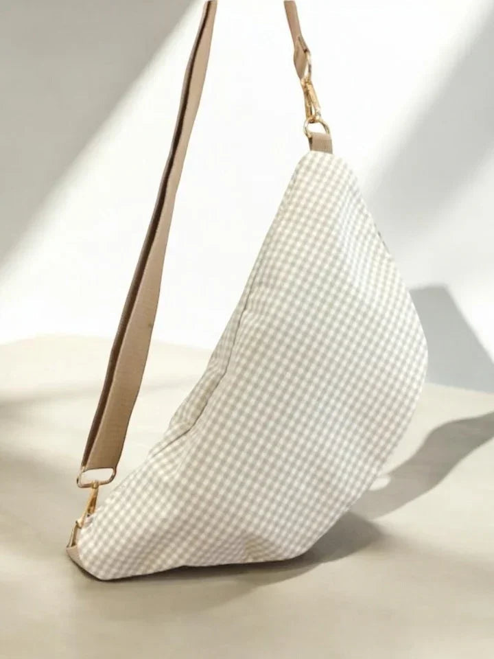 Sac banane en coton motif vichy beige et blanc 2 poches Le Petit Placard