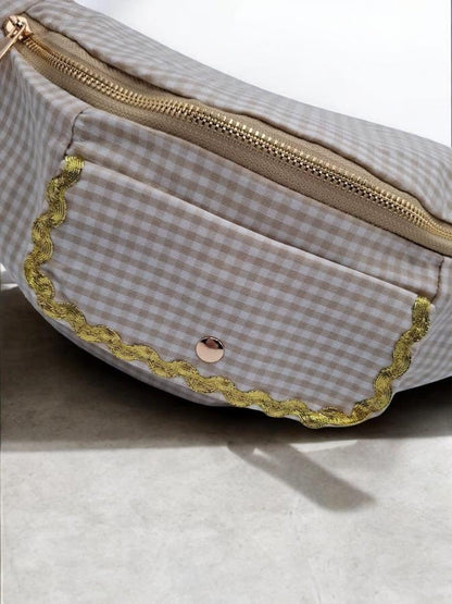 Sac banane en coton motif vichy beige et blanc 2 poches Le Petit Placard