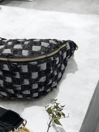 Sac banane en denim carrés noir Le Petit Placard