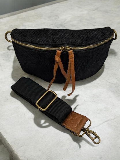 Sac banane en jute noir 1 poche doubles curseurs Le Petit Placard