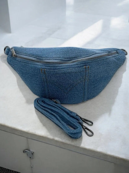 Sac banane femme tissu jean - Poche zippée avant et arrière Le Petit Placard
