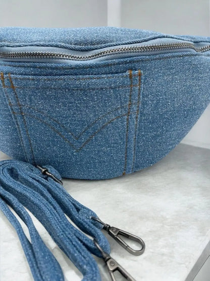 Sac banane femme tissu jean - Poche zippée avant et arrière Le Petit Placard