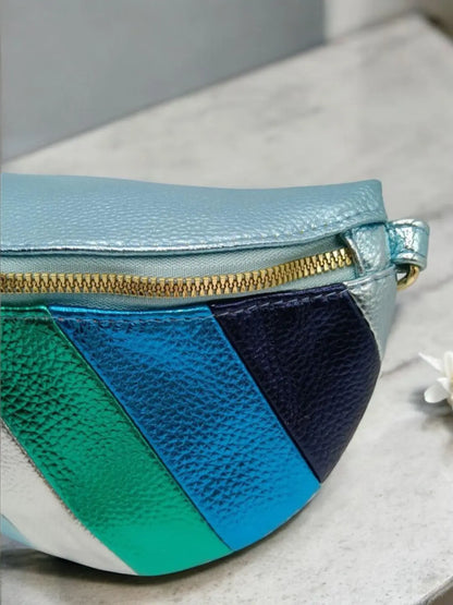 Sac banane simili cuir argenté bleu turquoise Le Petit Placard