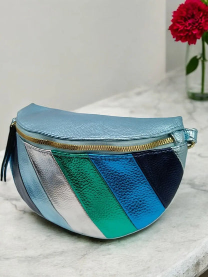 Sac banane simili cuir argenté bleu turquoise Le Petit Placard