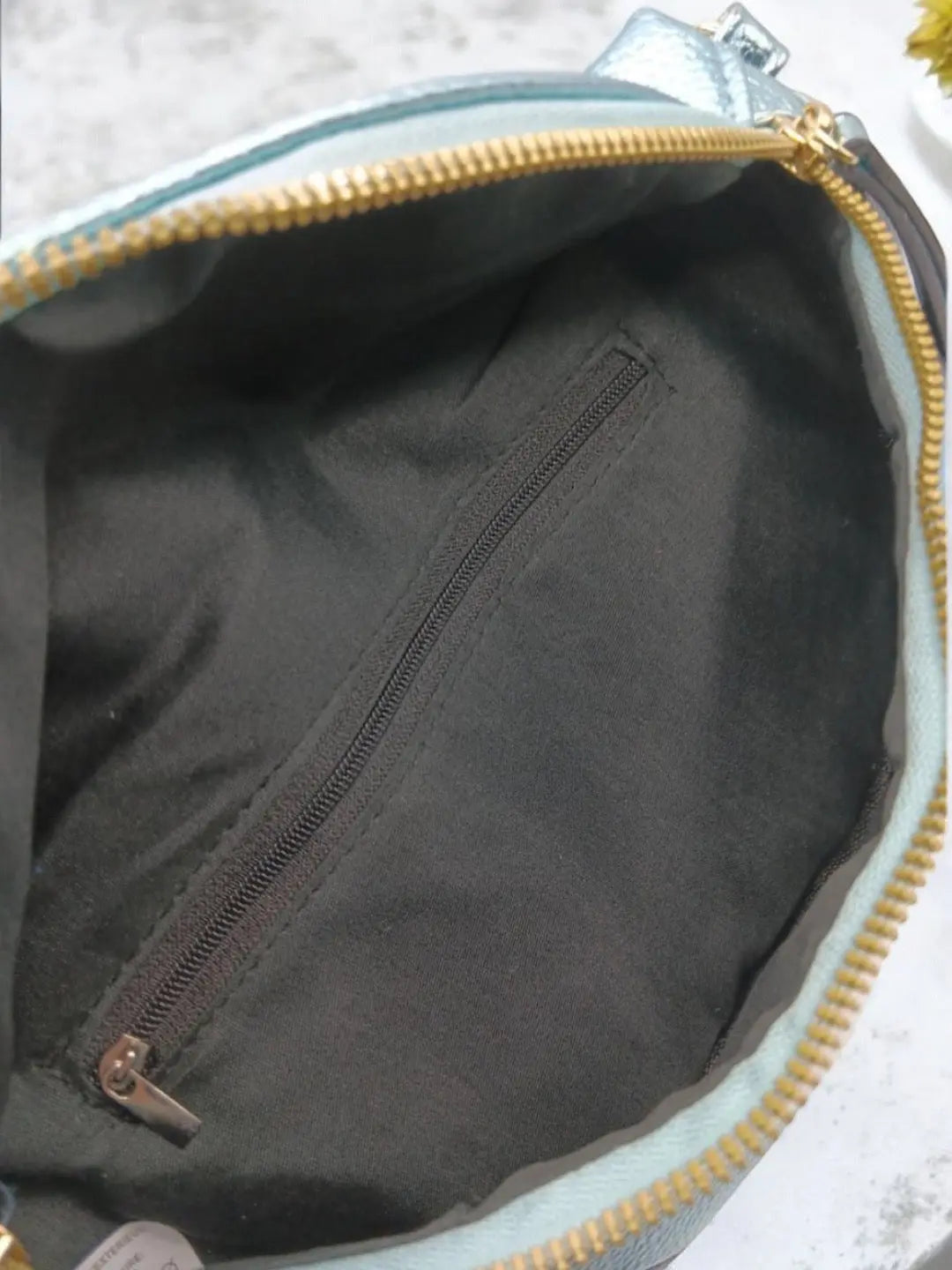 Sac banane simili cuir argenté bleu turquoise Le Petit Placard