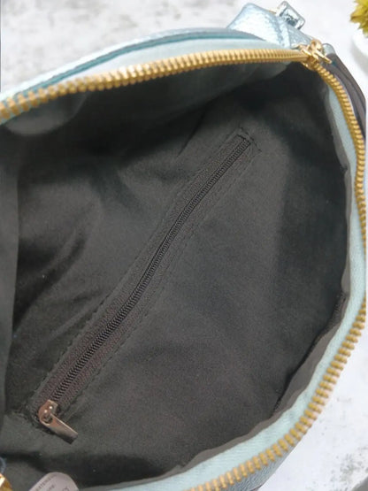 Sac banane simili cuir argenté bleu turquoise Le Petit Placard