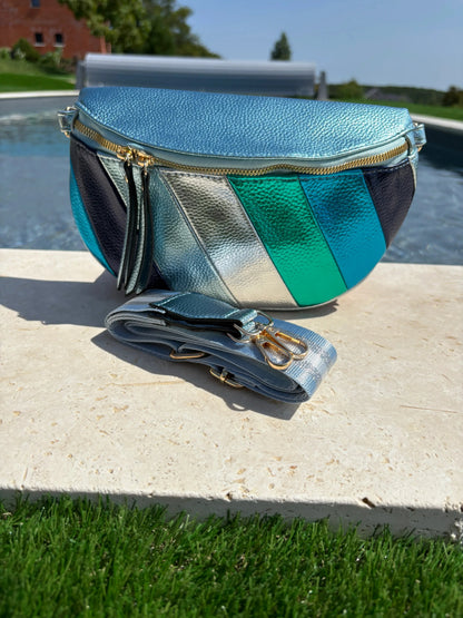 Sac banane simili cuir argenté bleu turquoise Le Petit Placard