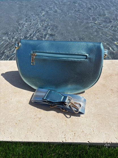Sac banane simili cuir argenté bleu turquoise Le Petit Placard