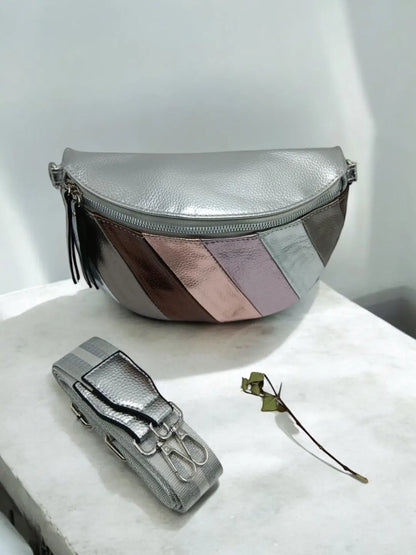 Sac banane simili cuir blanc argenté rosé Le Petit Placard