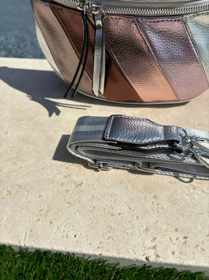Sac banane simili cuir blanc argenté rosé Le Petit Placard