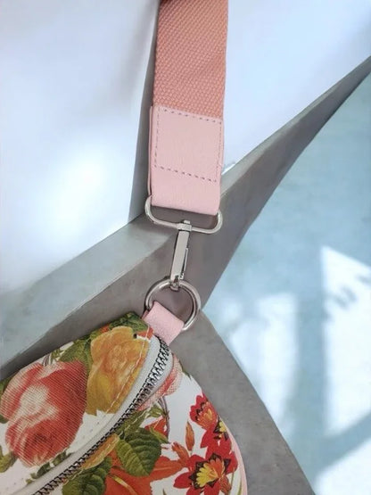 Pink strap floral belt bag with zipper, trendy accessory from Le Petit Placard