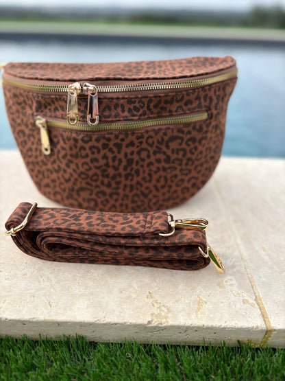 Sac banane tissu doux léopard marron noir 2 poches Le Petit Placard