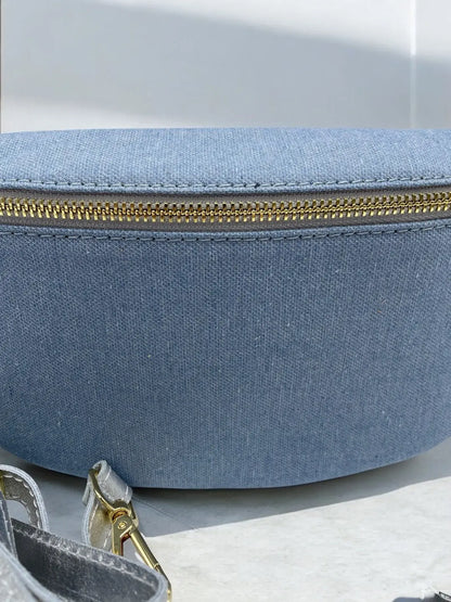 Sac banane tissu jean bandouliere grise en cuir Le Petit Placard