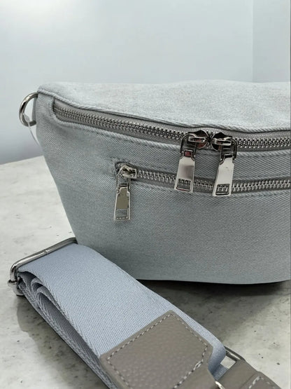 Sac banane tissu jean gris clair 2 poches Le Petit Placard