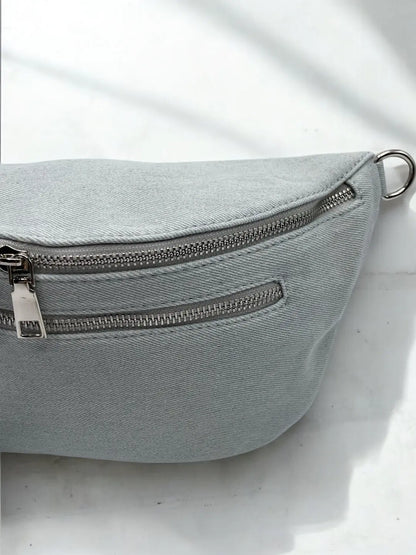 Sac banane tissu jean gris clair 2 poches Le Petit Placard