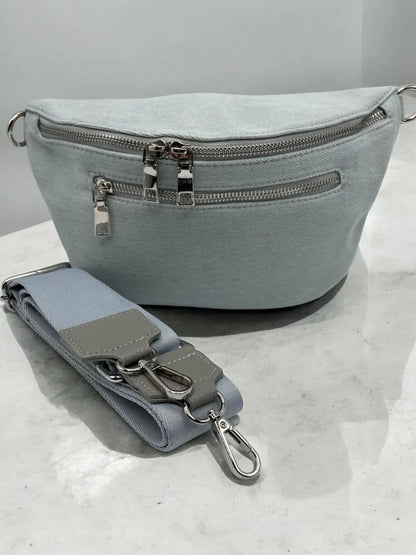 Sac banane tissu jean gris clair 2 poches Le Petit Placard