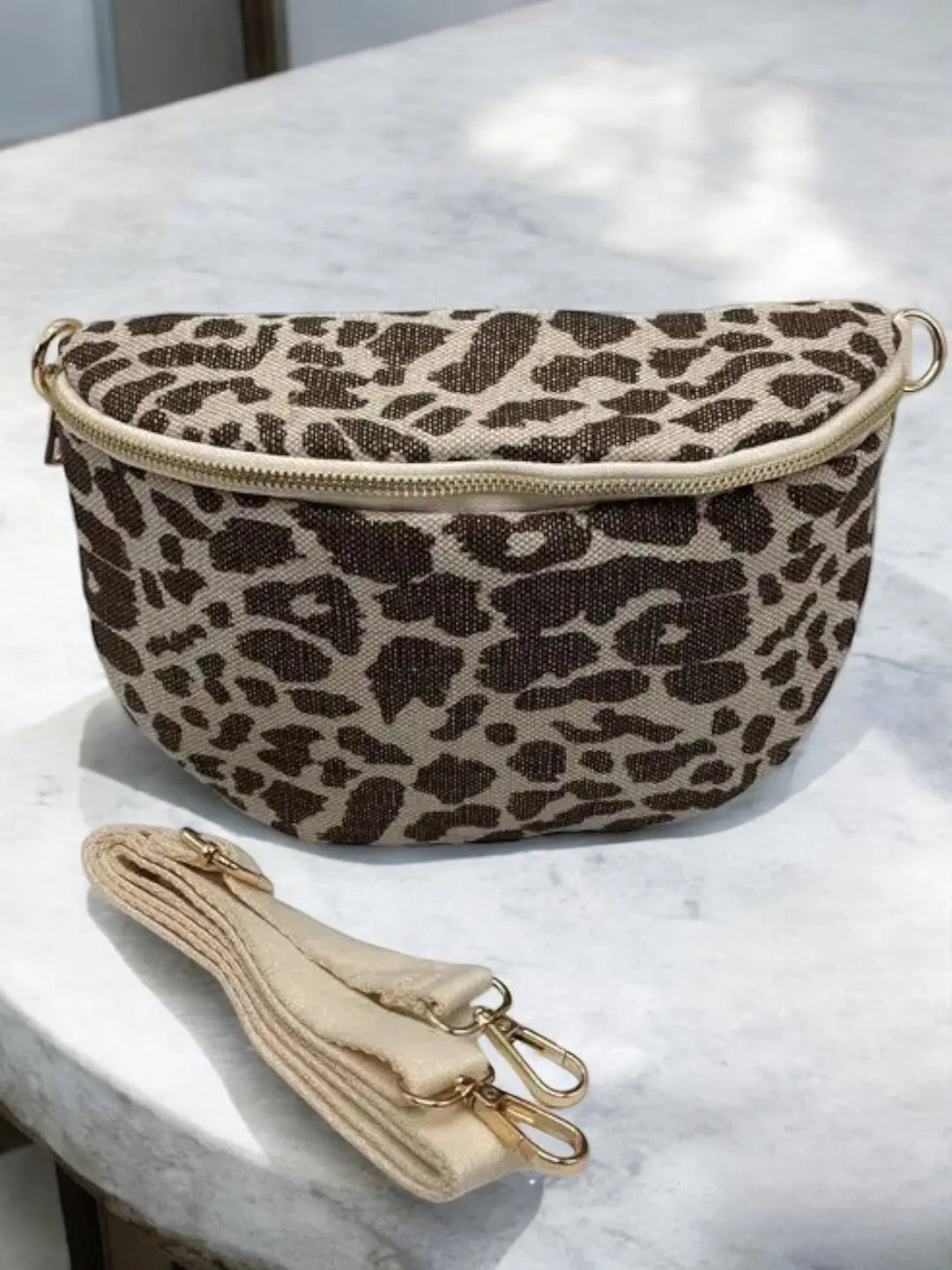Sac banane tissu pailleté léopard marron chocolat beige Le Petit Placard