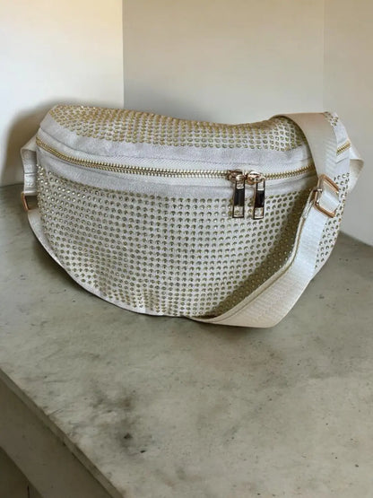 Sac banane toucher velours à strass couleur or pale Le Petit Placard