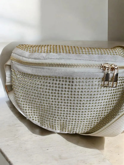 Sac banane toucher velours à strass couleur or pale Le Petit Placard