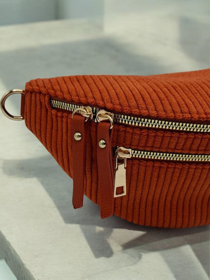 Sac banane velours côtelé 2 poches sangle fantaisie couleur Brique terracotta Le Petit Placard