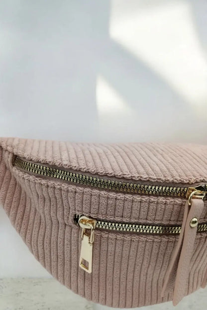 Sac banane velours côtelé 2 poches  sangle fantaisie couleur Rose pâle Le Petit Placard