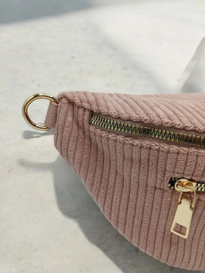 Sac banane velours côtelé 2 poches  sangle fantaisie couleur Rose pâle Le Petit Placard