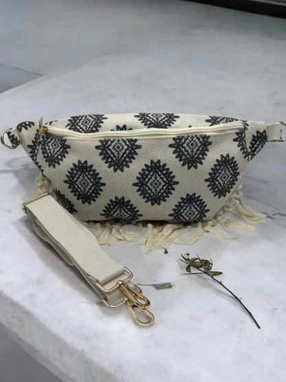 Sac Banane XL Bandoulière textile style Bohème noir et beige Le Petit Placard