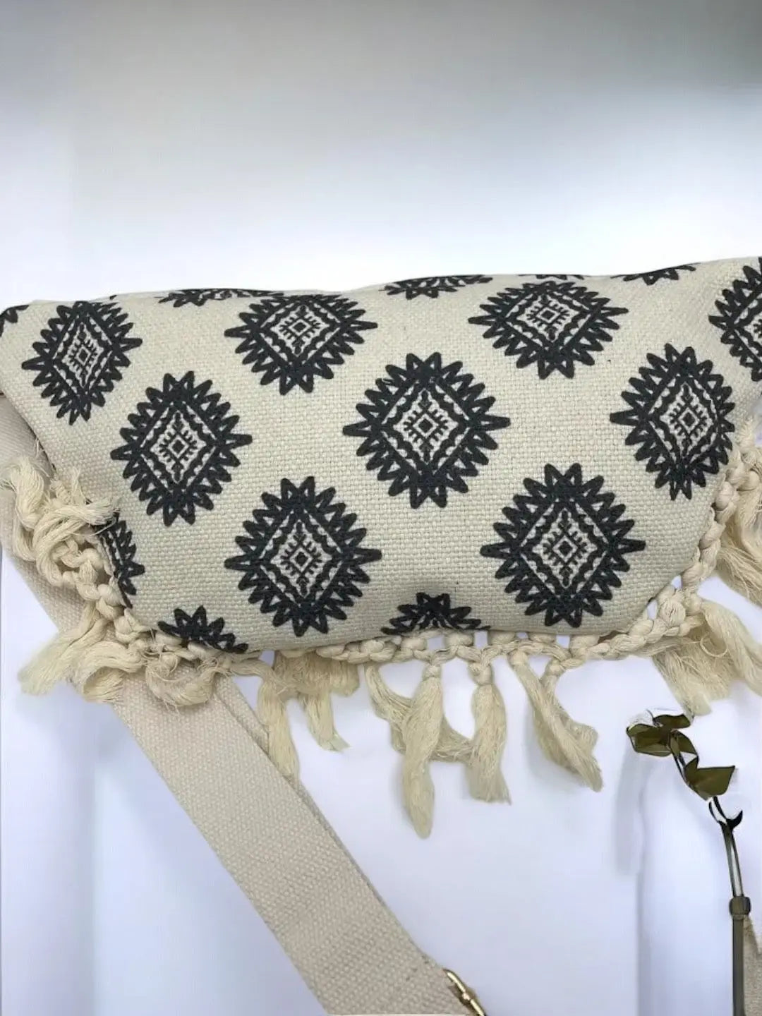 Sac Banane XL Bandoulière textile style Bohème noir et beige Le Petit Placard