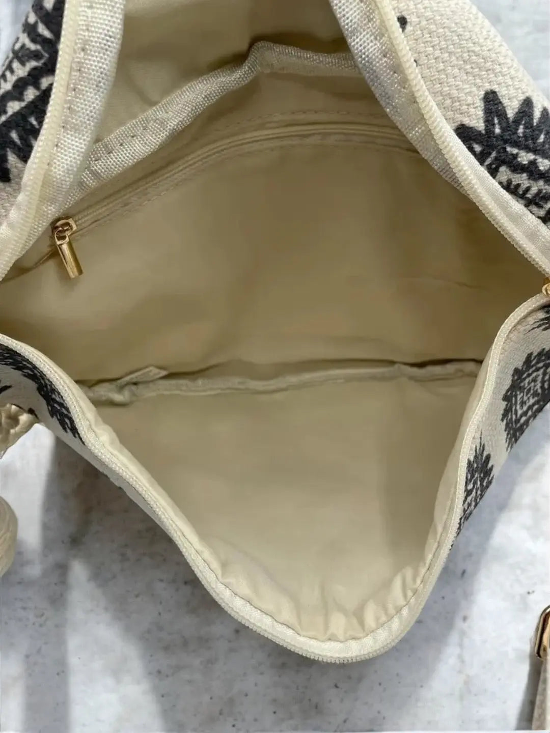 Sac Banane XL Bandoulière textile style Bohème noir et beige Le Petit Placard