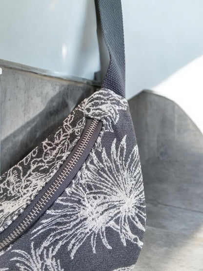 Patterned fabric belt bag with floral print and zipper, Le Petit Placard accessories