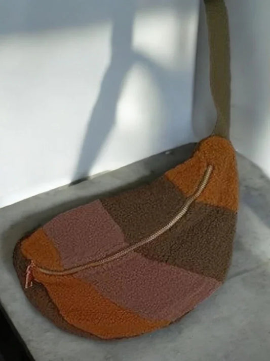 Color-block sherpa bum bag with zipper, stylish accessory from Le Petit Placard